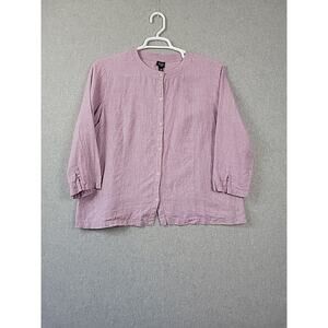 Eileen Fisher 100% Irish Linen Purple 3/4 Sleeve Button Up Shirt Women's Plus 1X